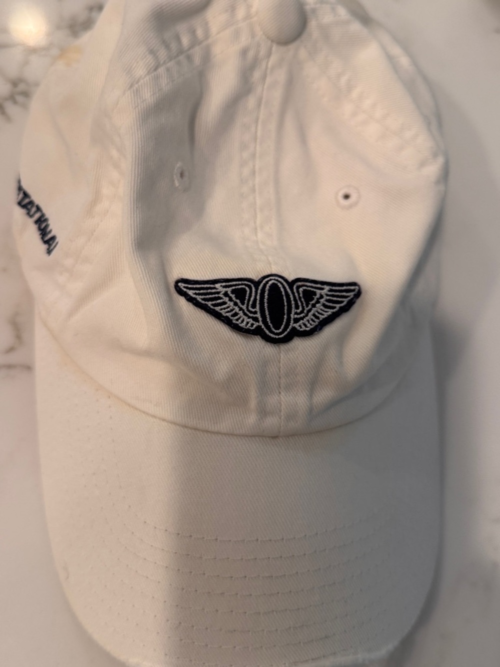White Baseball Cap with Winged Oval Patch